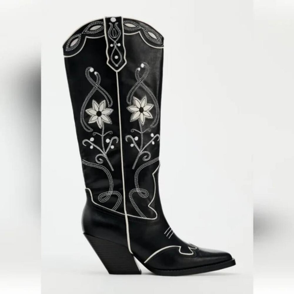 ZARA HEELED FLORAL COWBOY BOOTS - Picture 3 of 7